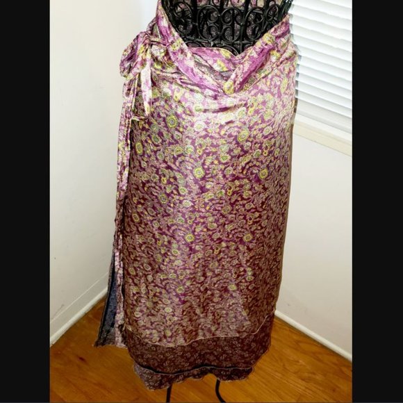 100% Silk Floral Boho Wrap-around Skirt Dress Versatile!  Floral Earthy One Size - Picture 3 of 9
